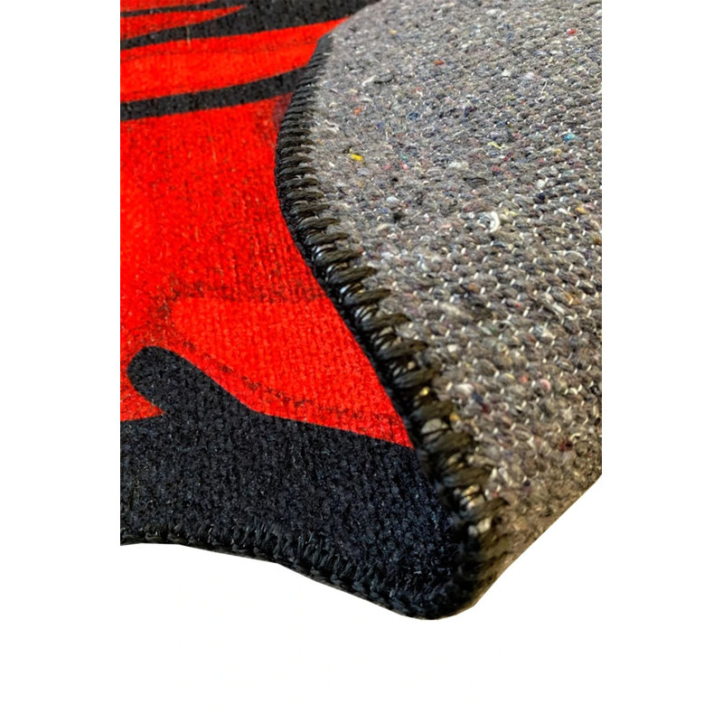 Rose-Shaped Black And Red Modern Rug, Novelty 2'8" x 2'8"