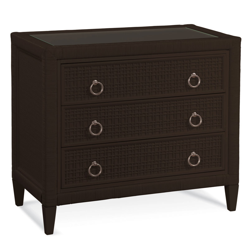 Monterey 3 Drawer Wicker Chest, Java, Yes, Satin Nickel