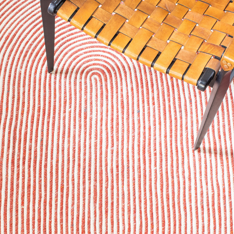 Tapis en laine / coton tissé à la main rouge / ivoire Mccollum, Rond 4 pi