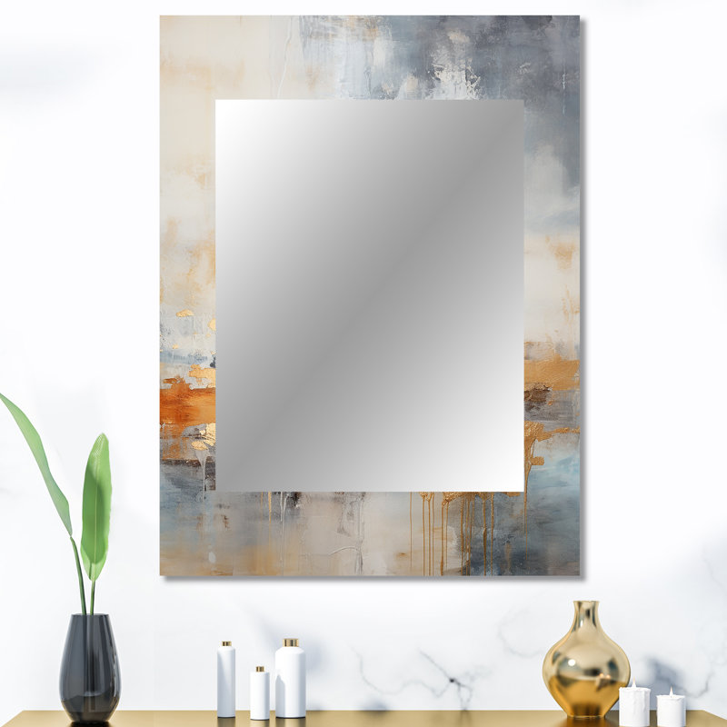 Minimalisme beige et or vague Horizon I - grand miroir mural côtier, miroir décoratif beige, impression d'art en métal