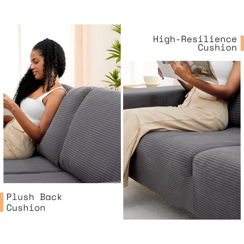 Brynnly 89" Gray Corduroy Sofa Couch with Extra Deep Seats