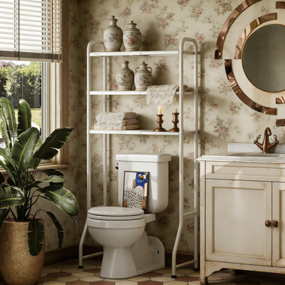 Expandable Over The Toilet Storage Rack, 3-Tier Metal Bathroom Organizer With Toilet Paper Holder And Hooks, Space-Saving Shelf For Bathroom Essentials