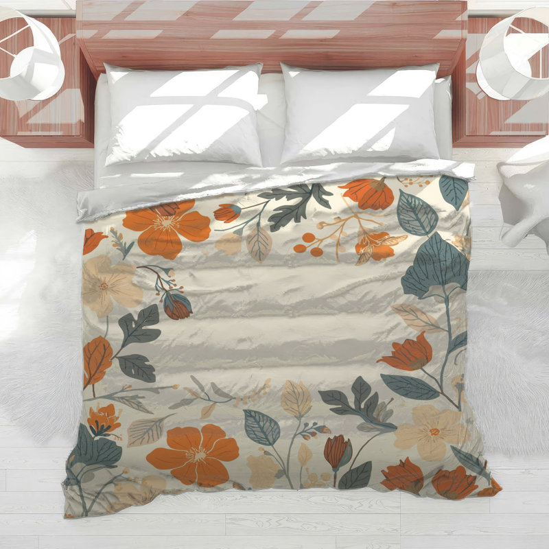 Édredon à bordure florale orange et beige, Grand lit