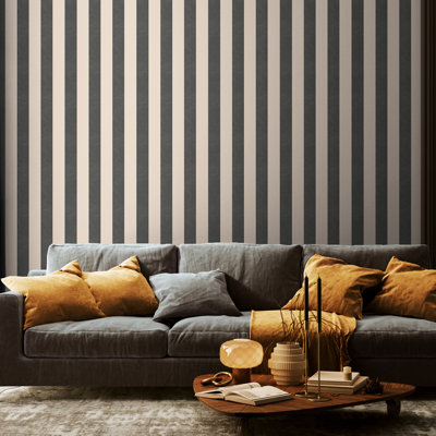 Textured Stripe - Black & Stone