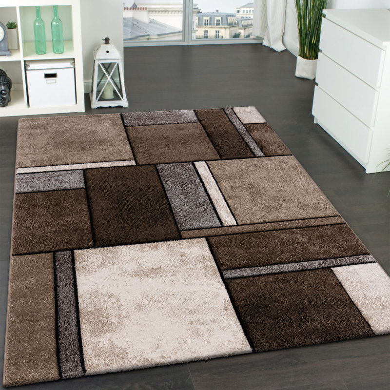 Abstract Machine Woven Polypropylene in Brown/Beige, Rectangle 5'3" x 7'7"