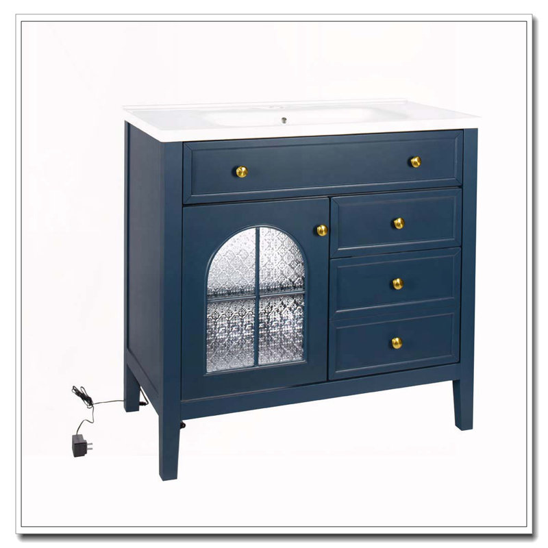 Armoire de salle de bain 35,6 po, Bleu + armoire seulement + 1 porte