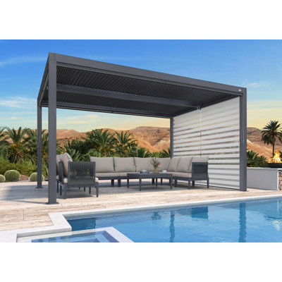 Pergola à persiennes mauve avec abat-jour roulant