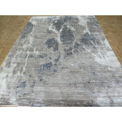 Tapis oriental moderne gris noué à la main 9 pi 2 po x 12 pi 1 po avec soie 5D387186BF024393B164FE7817A82447