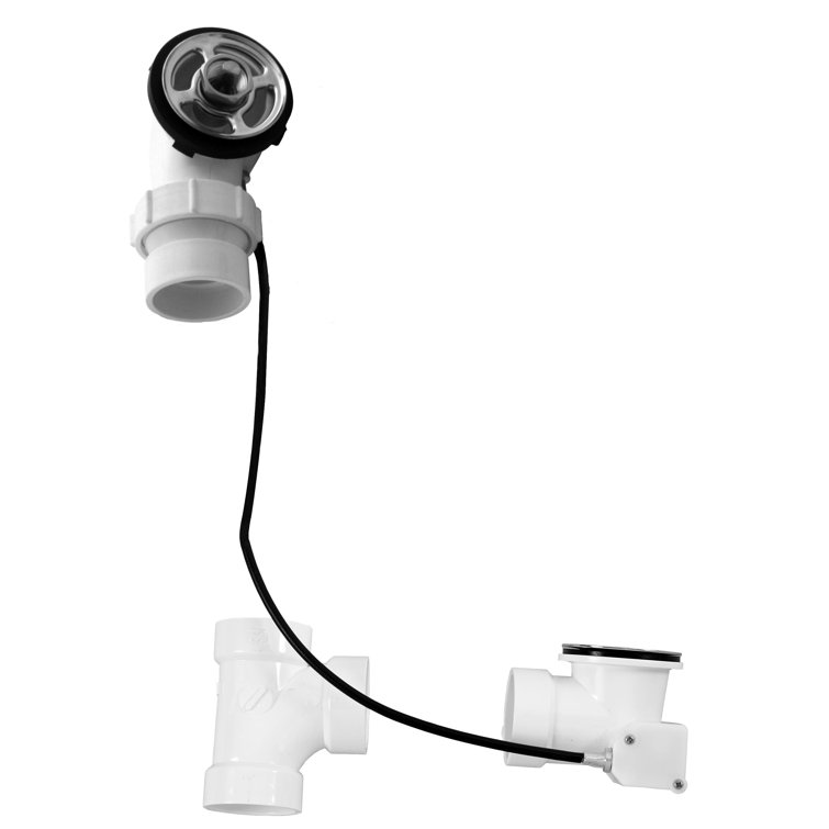35" Cable Drive Pop-Up Bathtub Drain Trim with PVC Assembly and Ball Joint Elbow Rotary Overflow
