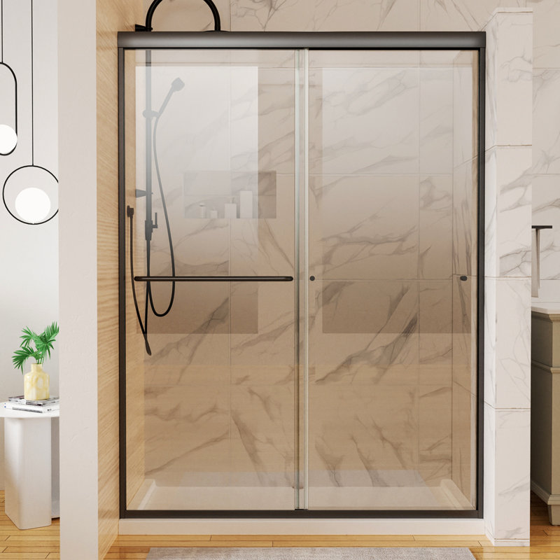 Sliding Shower Door In Matte Black With Shatter- Glass 50 - 54" X 72" Construction And Clear