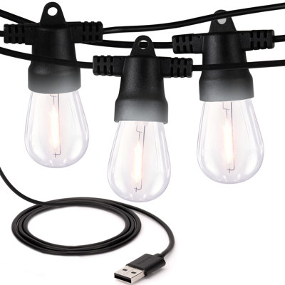 Guirlande de lumières DEL d'extérieur alimentées par USB de 24,5 pi avec 10 ampoules Edison S14 blanc doux, résistantes aux intempéries et incassables Ambience Pro