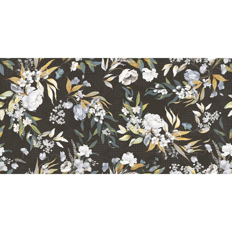 Bloom 24X48  Decorative Floral Wall Tile, Black