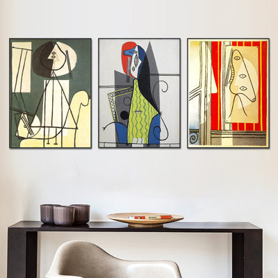 Ensemble de 3 toiles encadrées par Pablo Picasso, série d'art mural n ° 63 pour les décorations de bureau à domicile (cadre de couleur bois mince, 24 po x 32 po chaque pièce)
