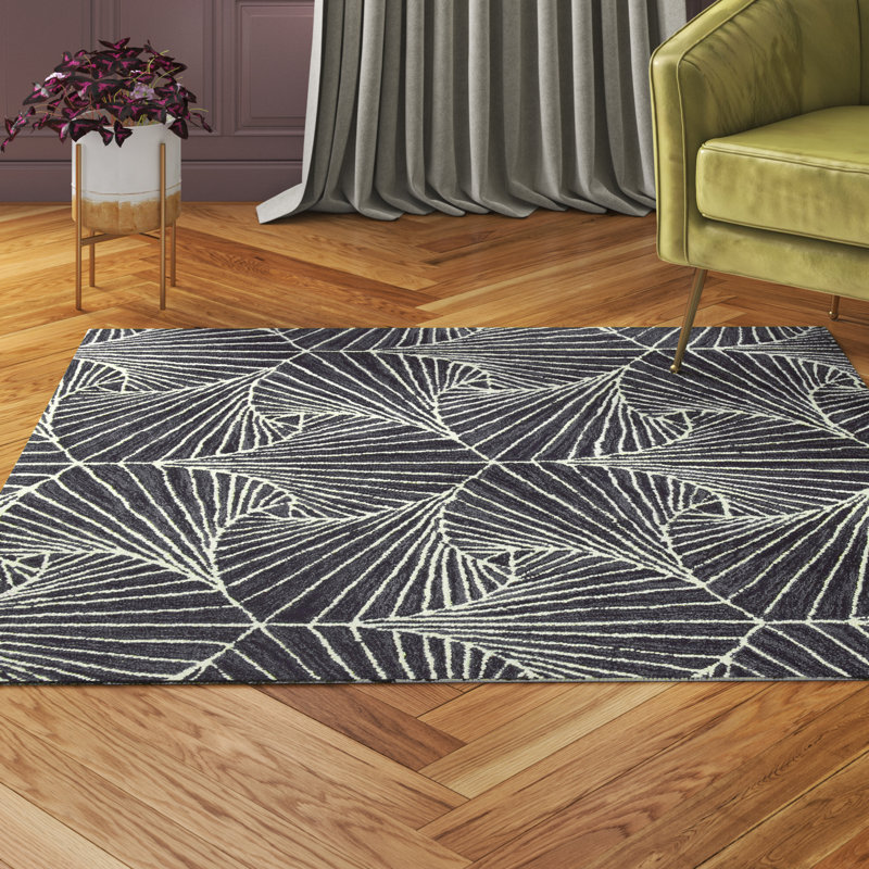 Tapis gris anthracite / ivoire en laine / coton touffeté à la main Brindy, Carré 5 pi