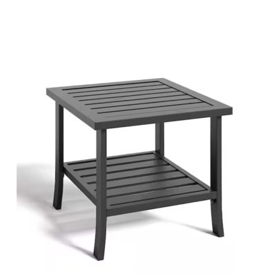 Square Metal Outdoor Side Table, 2-Tier All-Weather Patio End Table