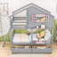 Lit superposé simple en bois en forme de maison avec tiroirs de rangement et fenêtre-689982960