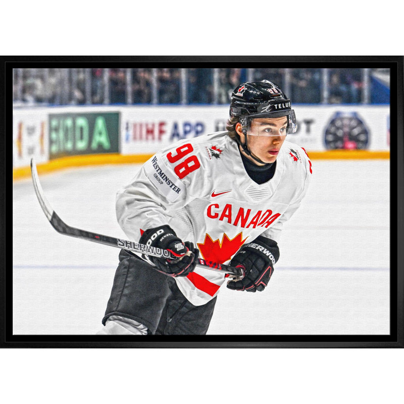 Connor Bedard 20 x 29, toile encadrée Canada blanc Action-H