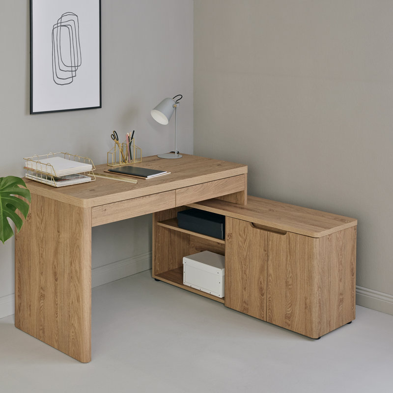 Bureau en L 55,12 "avec armoire de rangement, Chêne Montana