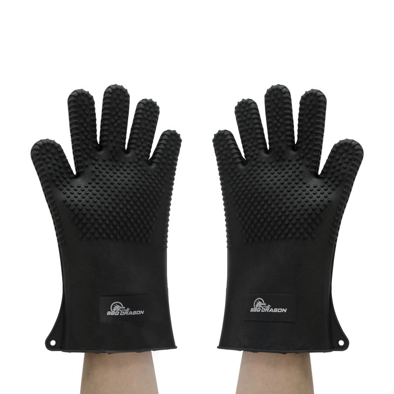 Extra Long Black Silicone BBQ Grill Gloves
