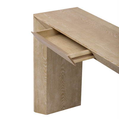 60" Modern Farmhouse Console Table With 2 Concealed Drawers, Waterfall Design Entryway Table With Thickened Legs & Rustic Wood Grain For Living Room