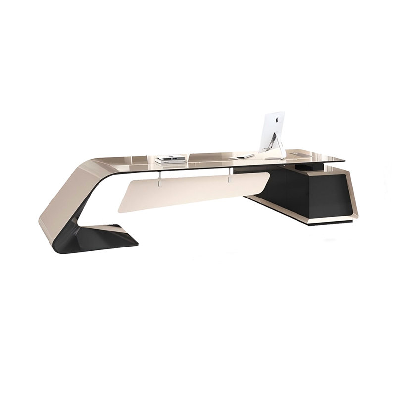Bureau Burlywood et bois manufacturé noir, H 29,53 po x l 86,61 po x P 62,99 po