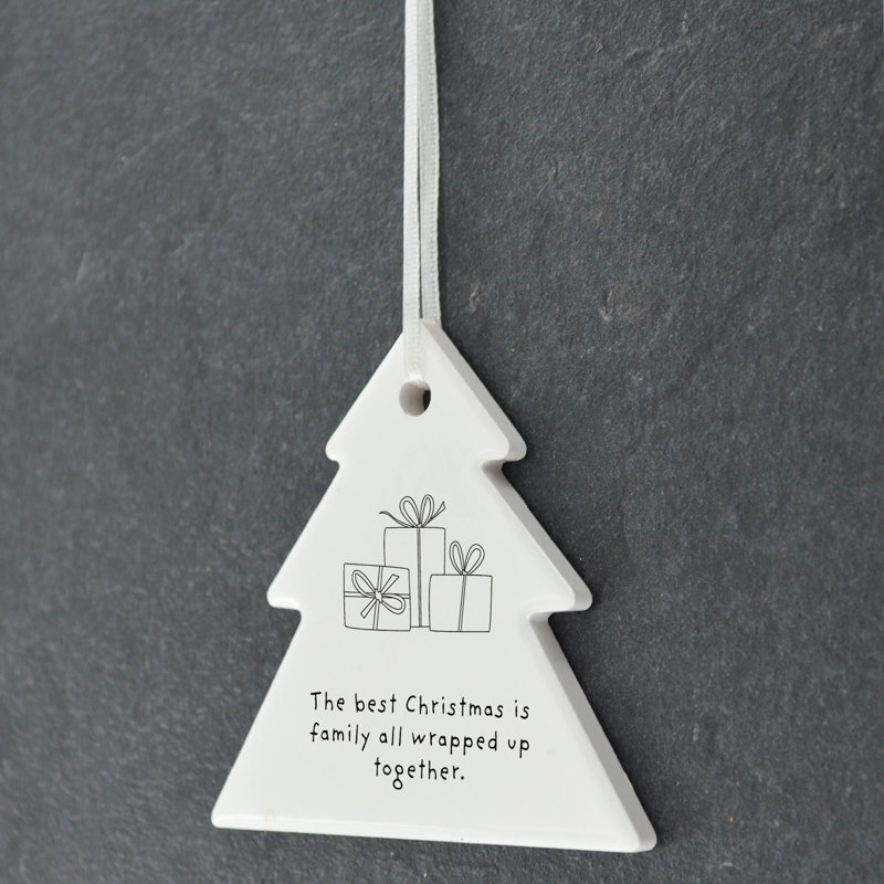 Family All Wrapped Up Together Tree Shaped Ceramic Ornament