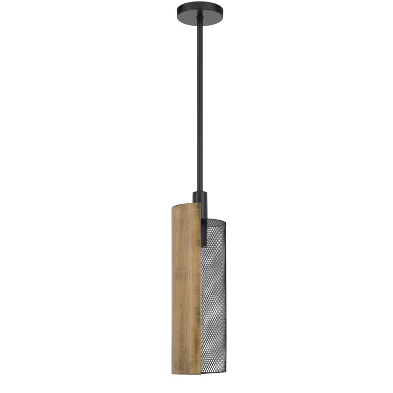 Luminaire suspendu cylindrique à 1 lumière avec accents en bois