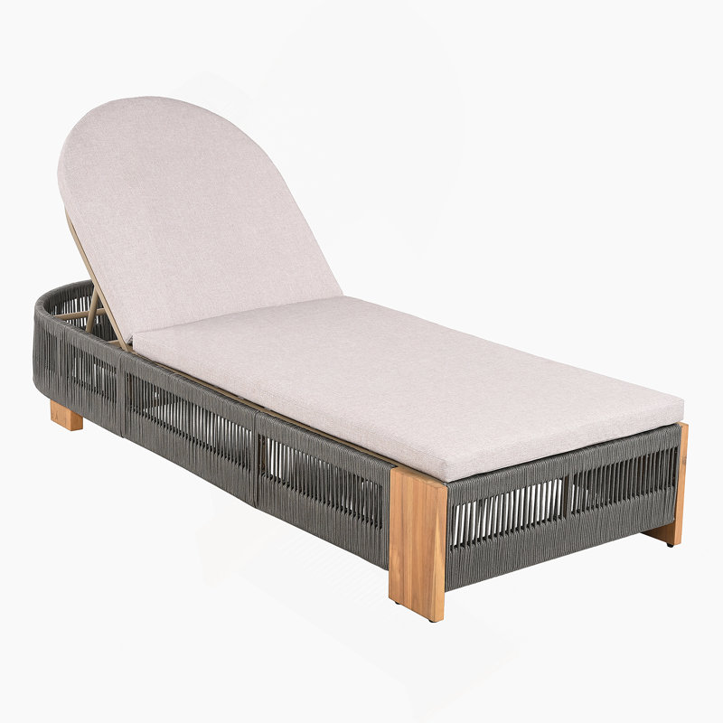 Outdoor Chaise Lounge Chair, Acacia Wood Pool Chair With Adjustable Backrest And Cushion, Outdoor Lounge Chair For Beach, Yard, Or Poolside (Beige Rope)