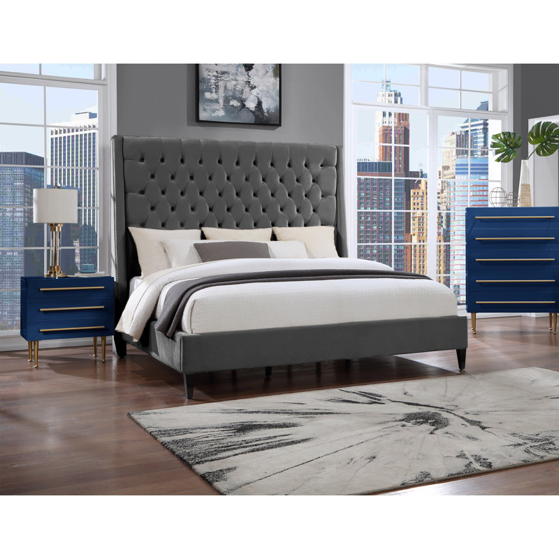 Verdi Upholstered Wingback Bed, Navy, California King