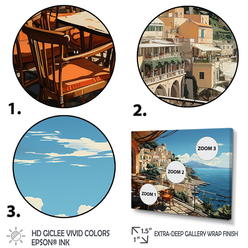 Capri, Italie, bleu, village méditerranéen I - Paysage, Italie, art mural, Cadre flottant noir, H 16 po x l 32 po x P 1 po