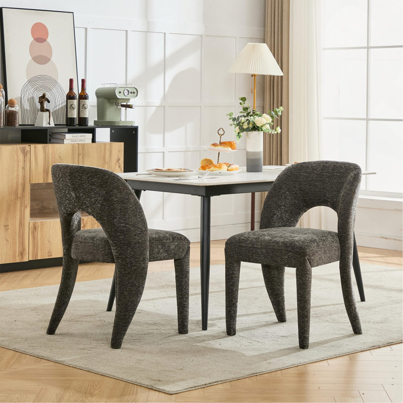 La chaise de salle à manger en chenille grise comprend un ensemble de tabourets à 2 barres, Gris