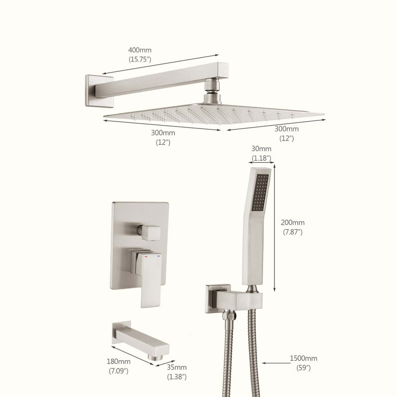 Système de douche complet avec valve brute, Nickel brossé