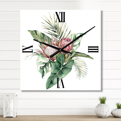 Horloge murale H King and Queen Proteas Palm and Monstera Leaves