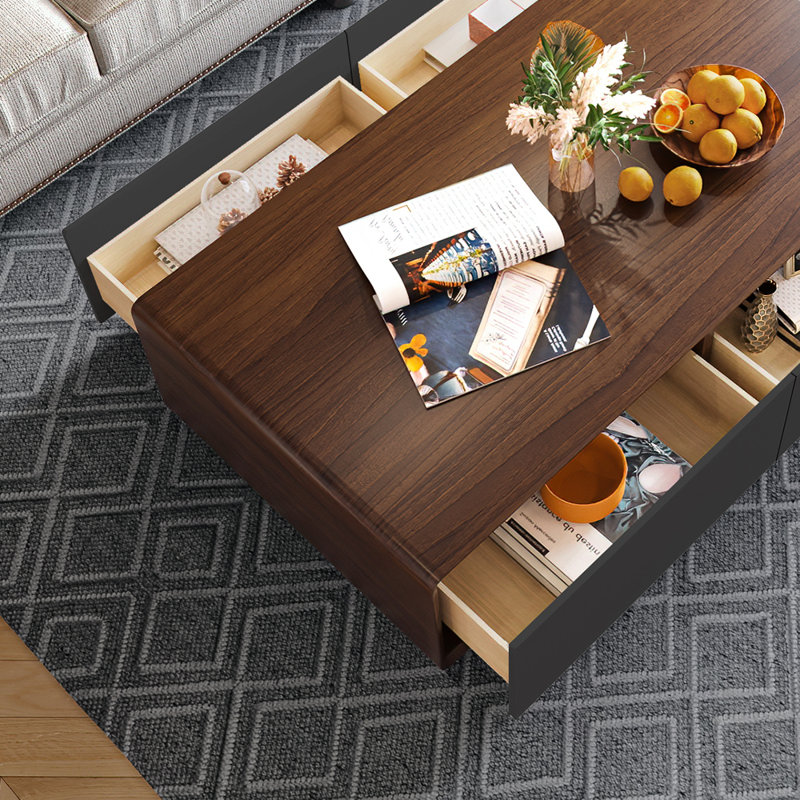 Rectangle Coffee Table Coffee Table, Brown Top/Black Base