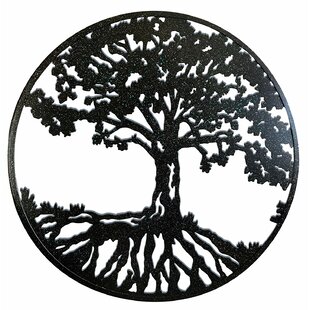 Tree of Life Wall Decor Metal Wall Art Family Tree Metal Wall Decor with 3 Birds Metal Wall Hanging 11.8'' Round Metal Sculpture, Size: 30, Black