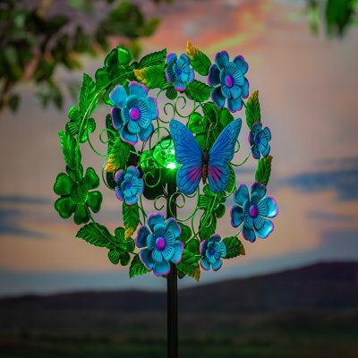 Rouleau de vent en métal bleu solaire et papillon, 74 po