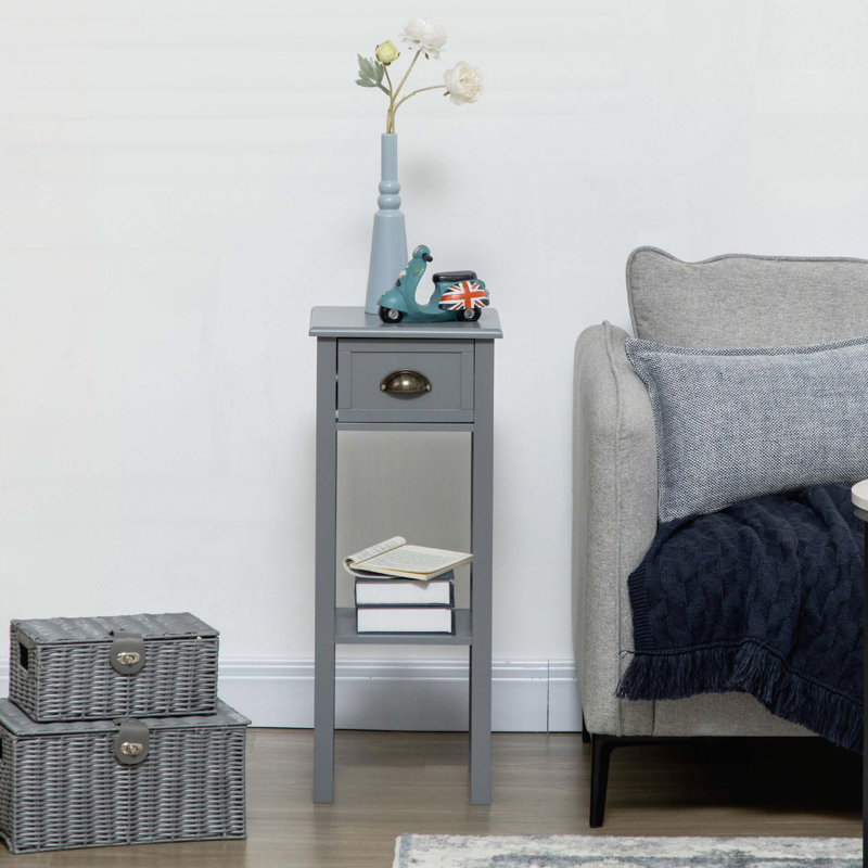 Table d'appoint étroite à 2 niveaux avec tiroir et tablette inférieure - gris, Gris