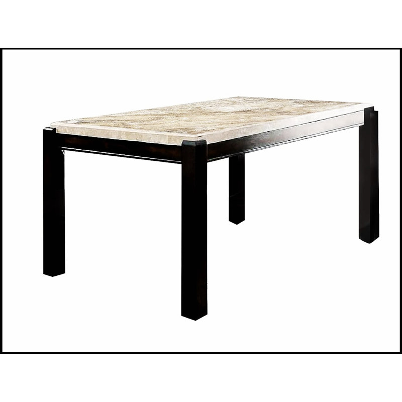 Table de salle à manger transitionnelle en noyer foncé avec plateau en marbre véritable pour des meubles de cuisine et de salle à manger élégants et durables