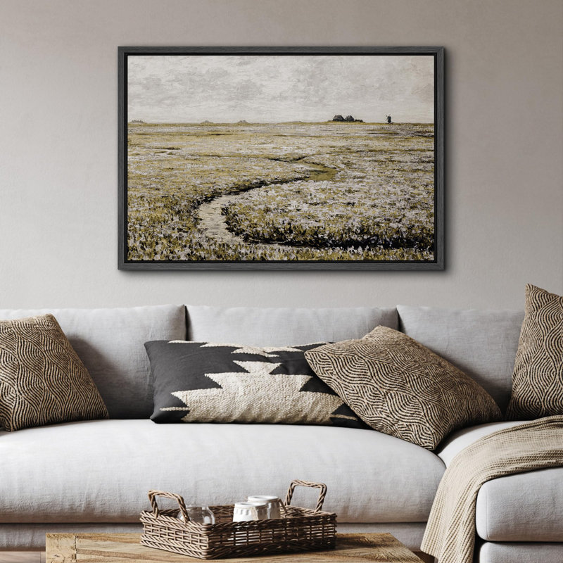 Grande prairie côtière, tranquille, bord de mer, champ, illustrations, campagne française rustique, Noir, H 36 po x l 24 po
