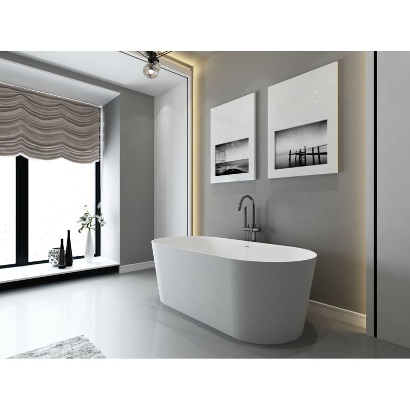 67 Inch Freestanding Solid Surface Soaking Bathtub