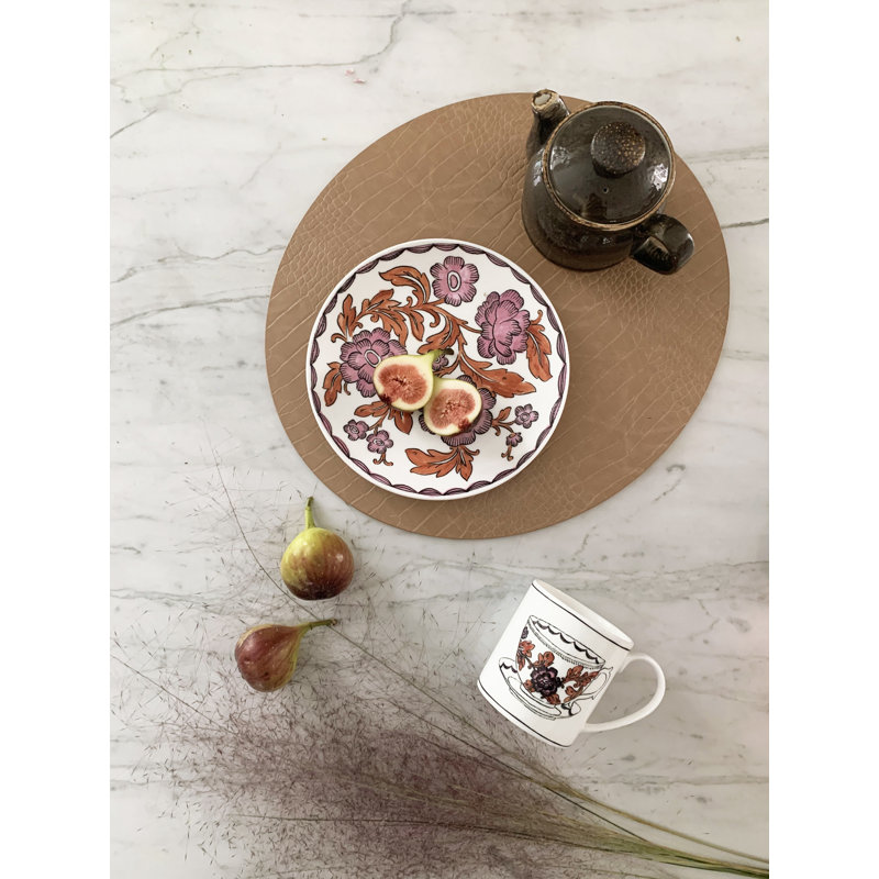 Dovi Faux Leather Round Placemats, Light Brown