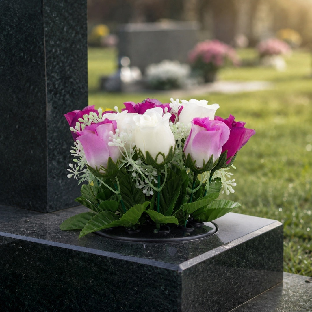Artificial Silk Flower Grave Pot Memorial - Cemetery Graveside Tribute