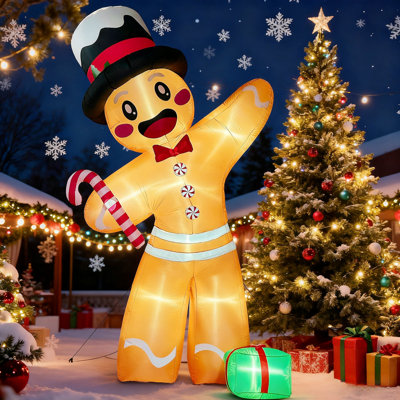 12FT Giant Christmas Inflatable Gingerbread Man - Outdoor Yard Decor With 8 LED Lights, Christmas Blow-Up Decor For Indoor Outdoor Lawn