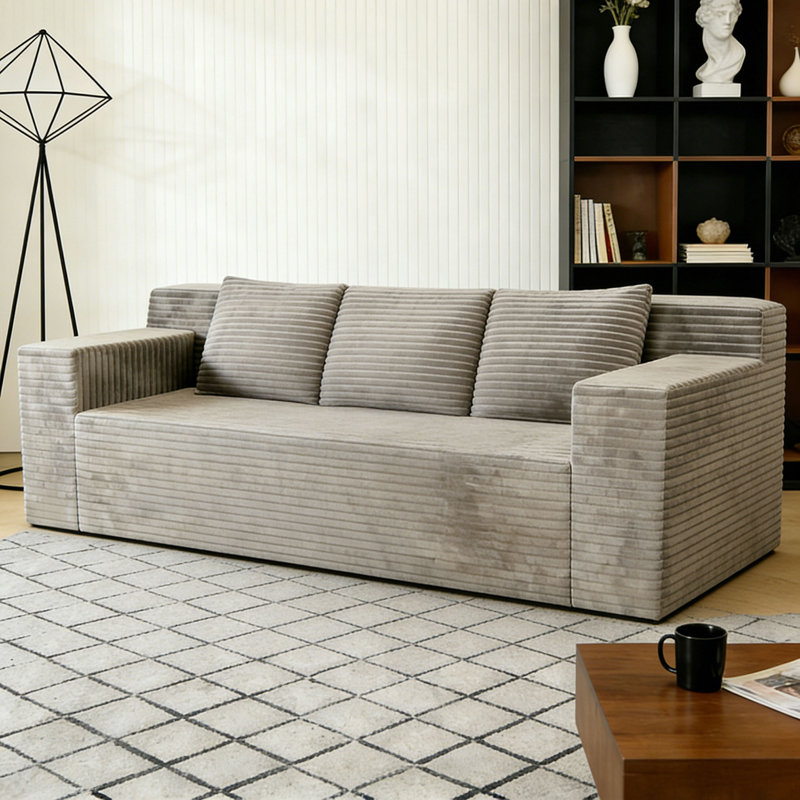 Canapé-lit 71 po, causeuse en velours côtelé sans siège avec sièges profonds, canapé à 2 places avec 3 coussins et poches latérales pour la chambre à coucher, le bureau, aucun assemblage requis