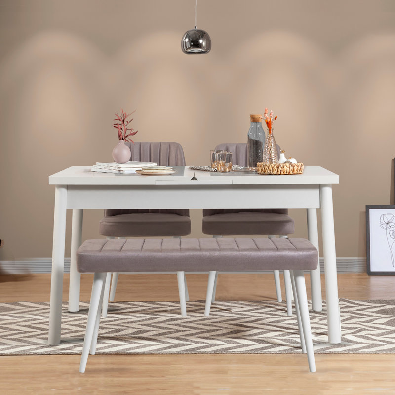 Durant 4 - Person Butterfly Leaf Dining Set, White, Gray, White