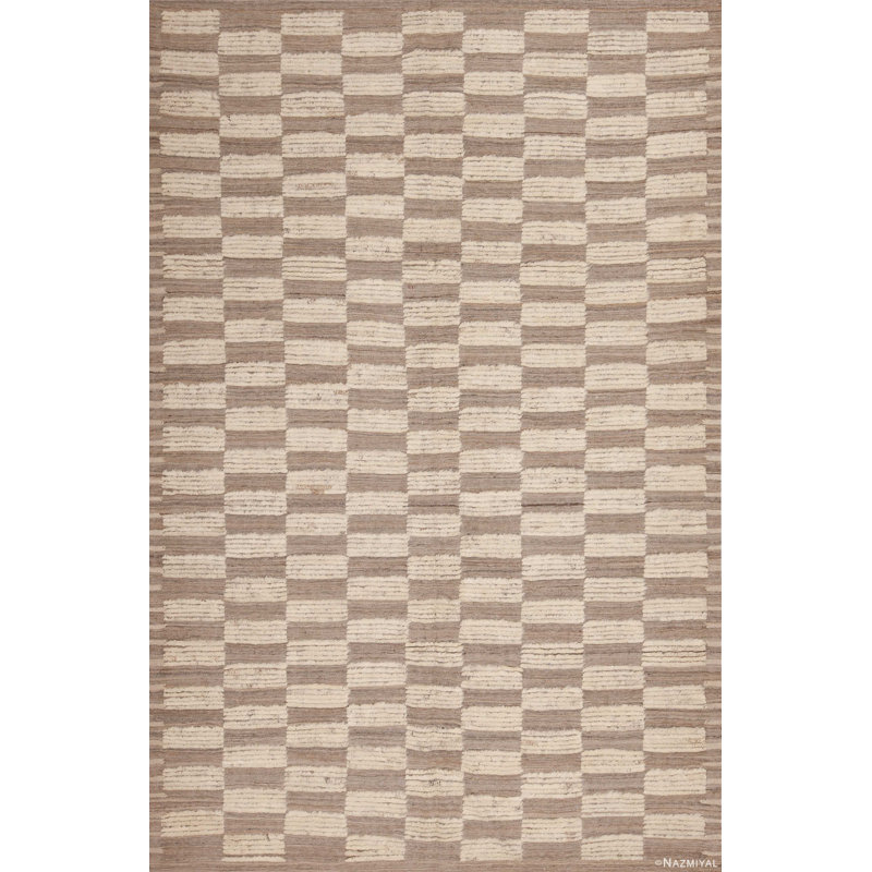 Tapis unique à motif damier moderne gris / ivoire