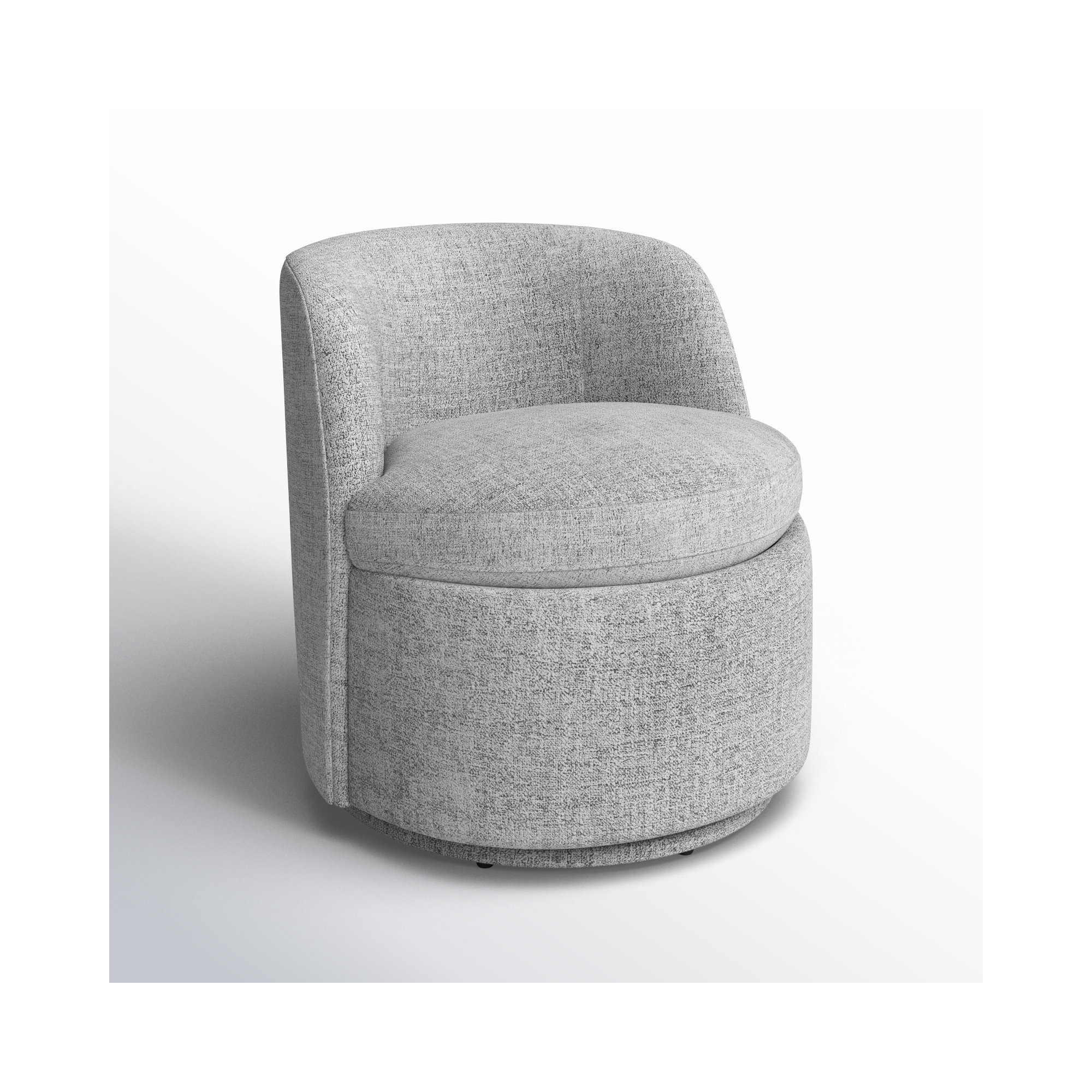 Estes Upholstered Swivel Barrel Chair, Nathan Gray Performance Tweed