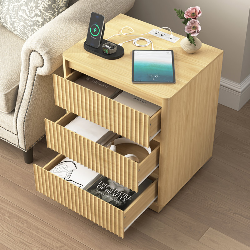Tables de bout à chargement avec rangement, tables de chevet modernes en bois pour la maison