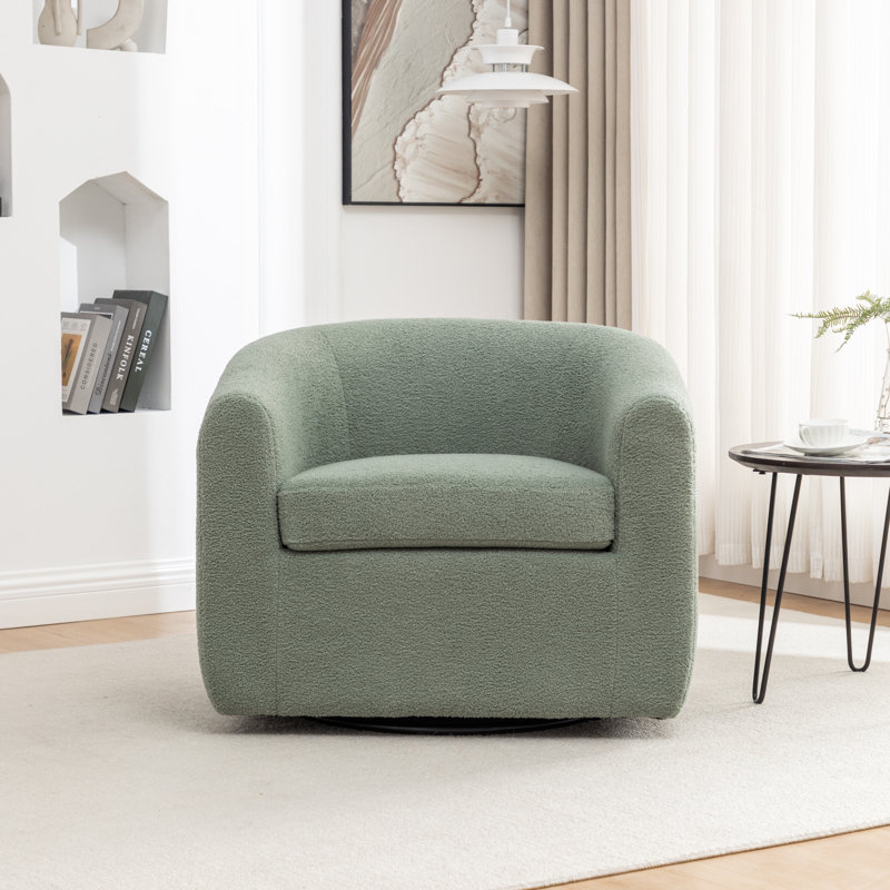 Odey Upholstered Swivel Barrel Chair, Green Teddy