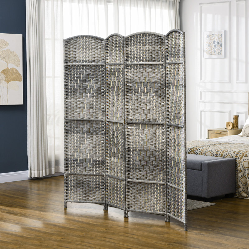 Sharod Panel Solid Wood Folding Room Divider, Gray, 6 panels